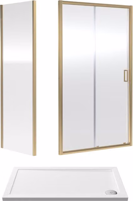 Balterley Ruwa Sliding Rectangular Shower Suite with Tray, 6mm Glass, Gold