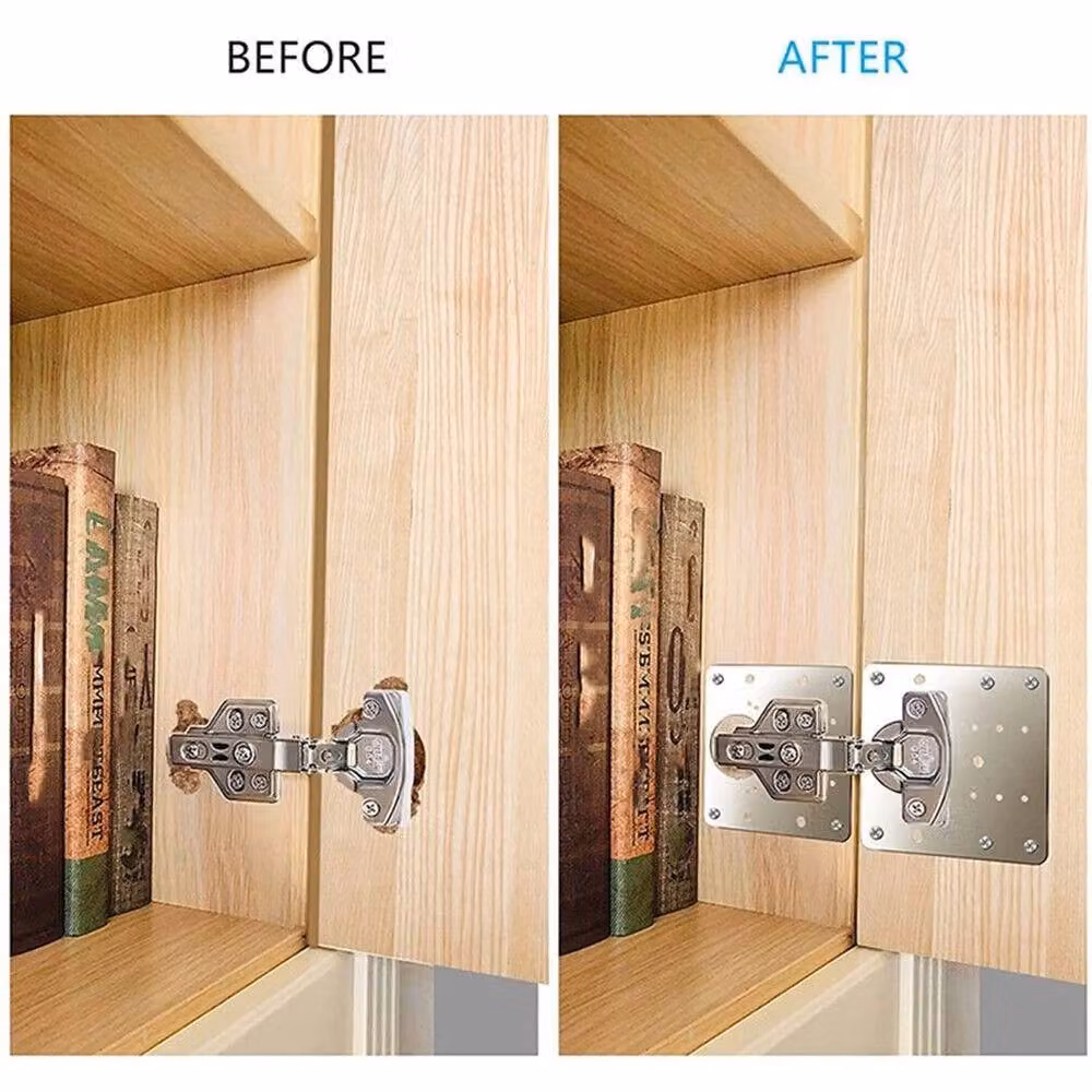 SPETLEK Kitchen Cupboard Door Hinge Repair Kit in Silver Stainless Steel with 2 Plates and 12 Screws – 2