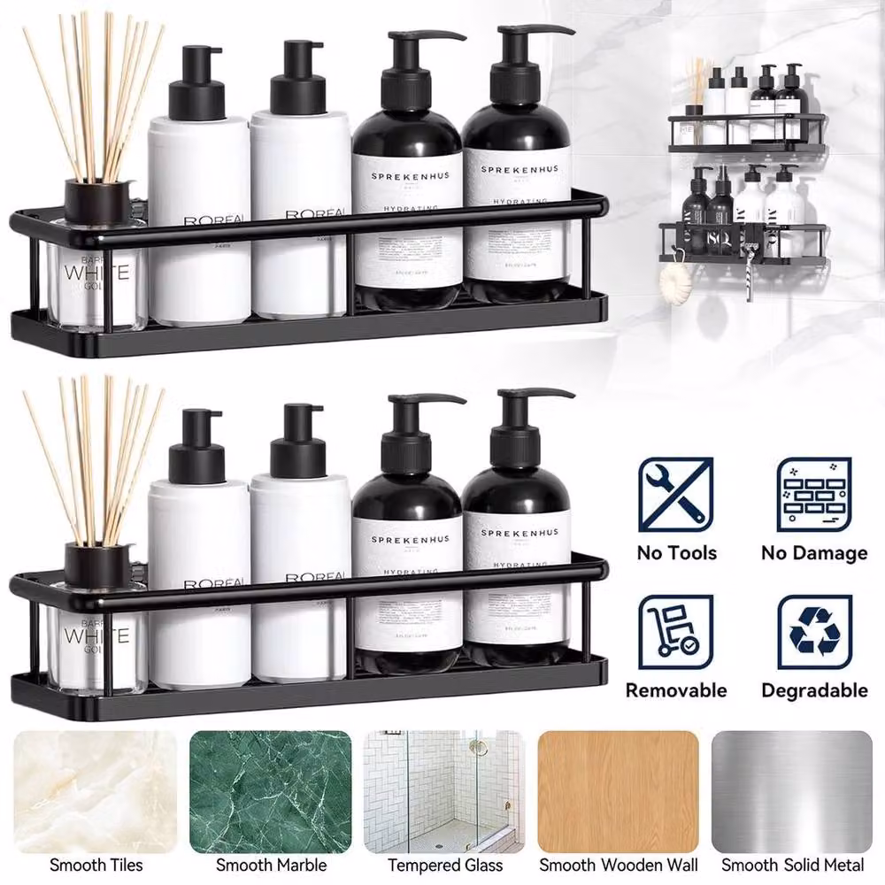 KORVIXA 2-Pack Rustproof Metal Shower Caddy Storage Organiser in Black – 3
