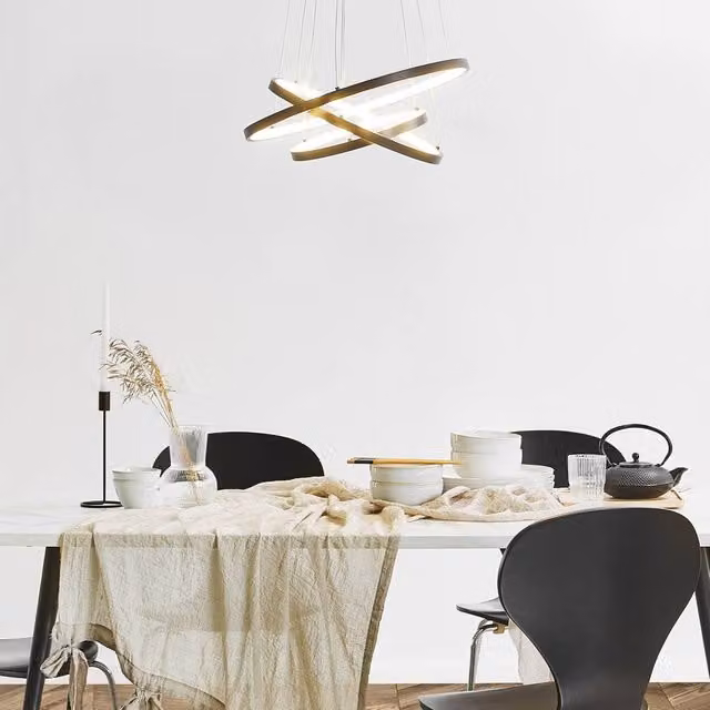 Wyld and Coco 3-Ring Black Aluminium Suspended Pendant Light with Integrated Warm White LED and Adjustable Height