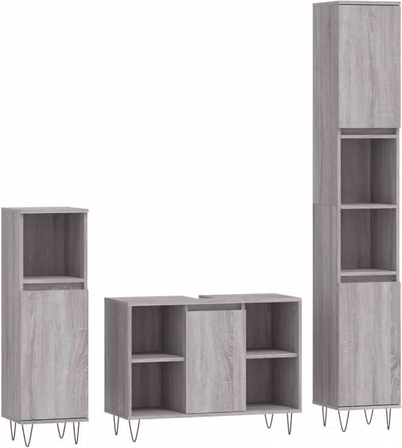 Berkfield Home 3 Piece Modern Grey Bathroom Furniture Set – 1