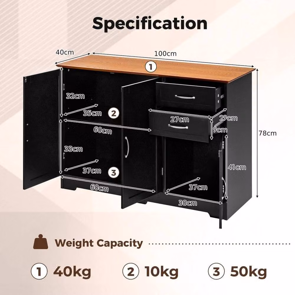 Hinsinc Black Modern Buffet Storage Cabinet with Adjustable Shelves – 2