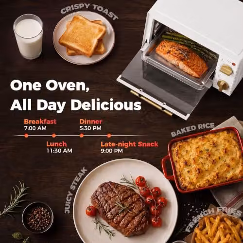 HOMCOM 9L Mini Toaster Oven with Timer Control, 750W, White – 6