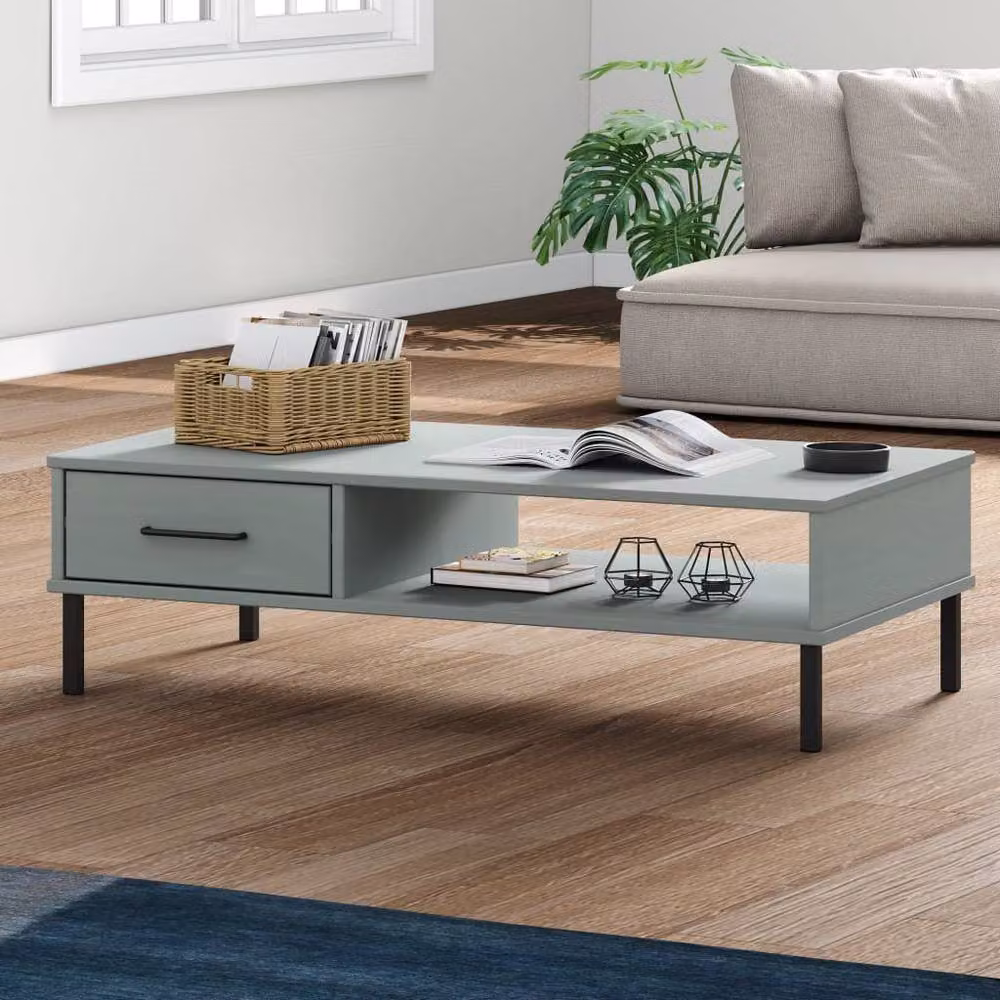 Berkfield Home Oslo Coffee Table in Grey Solid Pine Wood with Metal Legs – 1