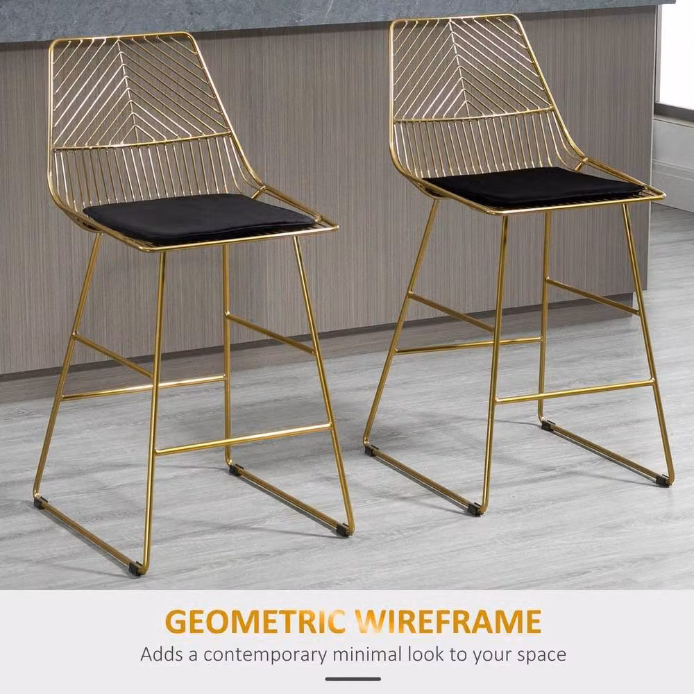 NESTLUNE Modern Geometric Counter Height Bar Stools Set of 2 in Gold – 2