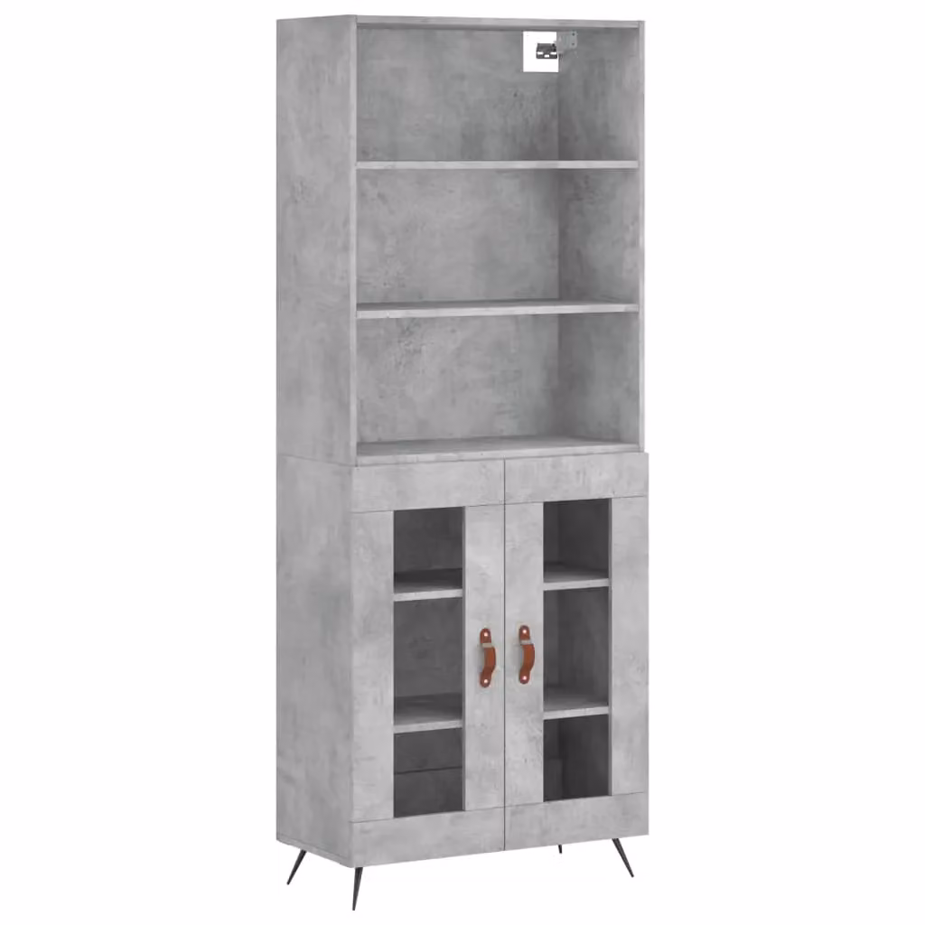 Berkfield Home Highboard in Concrete Grey with Glass Doors, W: 69.5 cm, D: 34 cm, H: 180 cm – 2