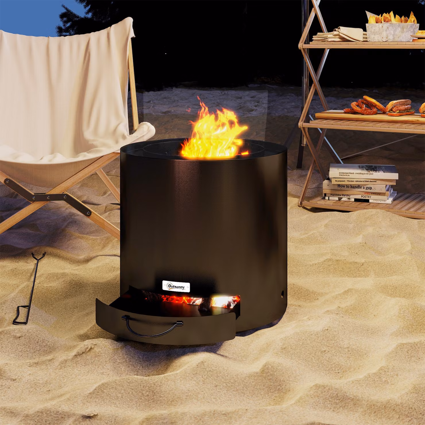 Outsunny Black Steel Wood-burning Fire Pit and Fire Bowl with Poker – 7