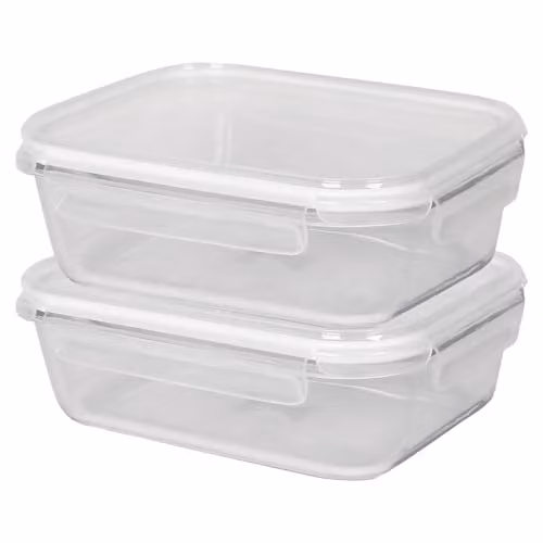 Harbour Housewares Set of 2 Glass Food Storage Containers with Airtight Clip Lids, 1.5 l, Transparent/White – 1