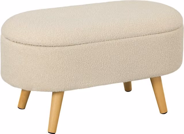 HOMCOM Teddy Fleece Storage Ottoman in White Bouclé with Wood Frame, W/D/H: 45.0 x 32.0 x 72.0 cm – 1