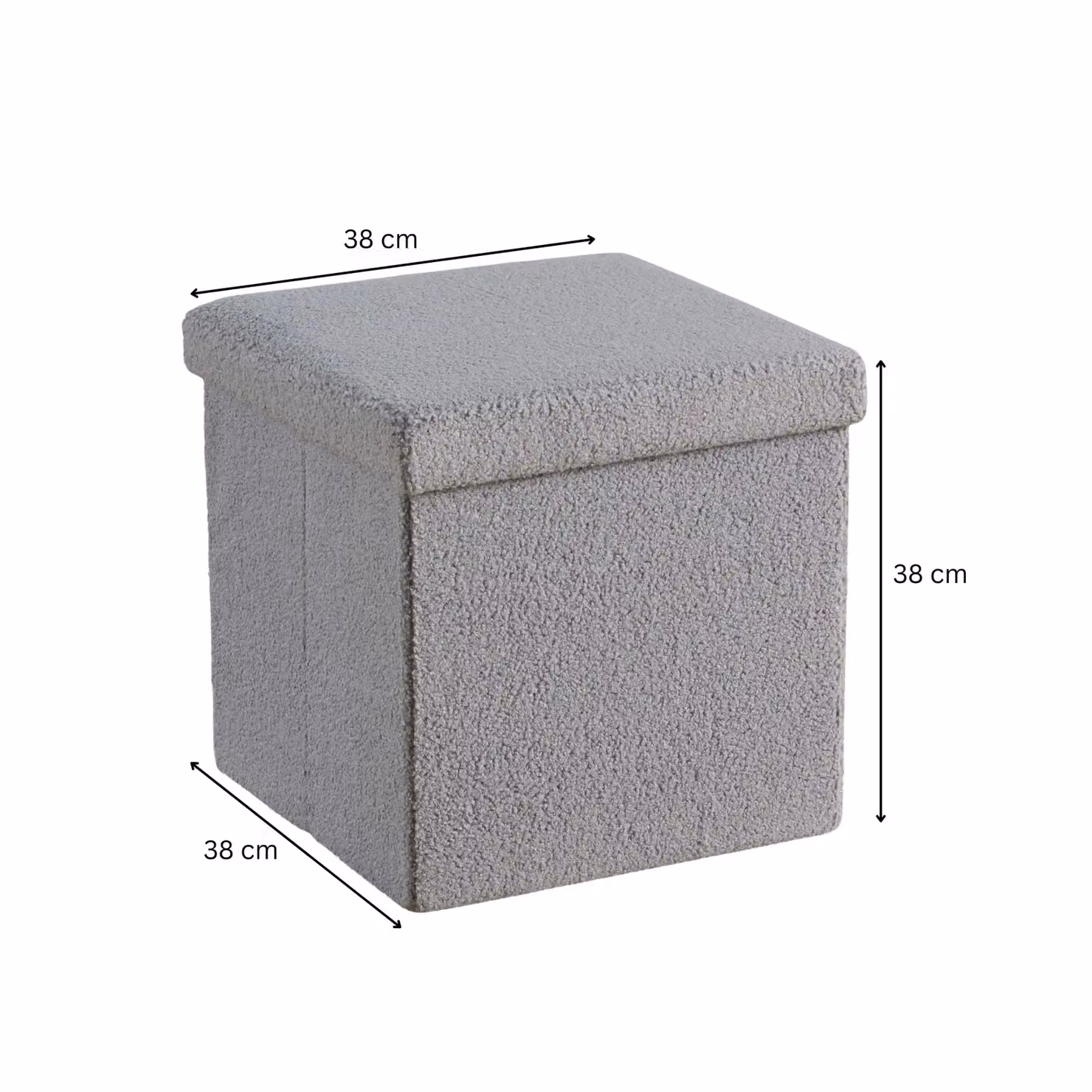 Home Source Folding Ottoman in Grey Boucle Teddy Bear Fabric, W/D/H: 38 x 38 x 38 cm – 2