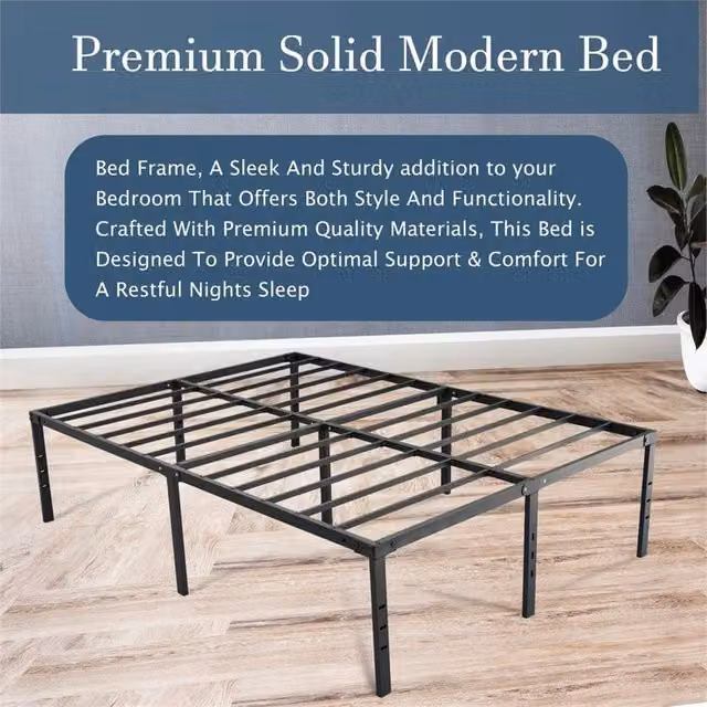 Nordara King Modern Metal Bed Frame in Black, W/D/H: 180 x 200 cm