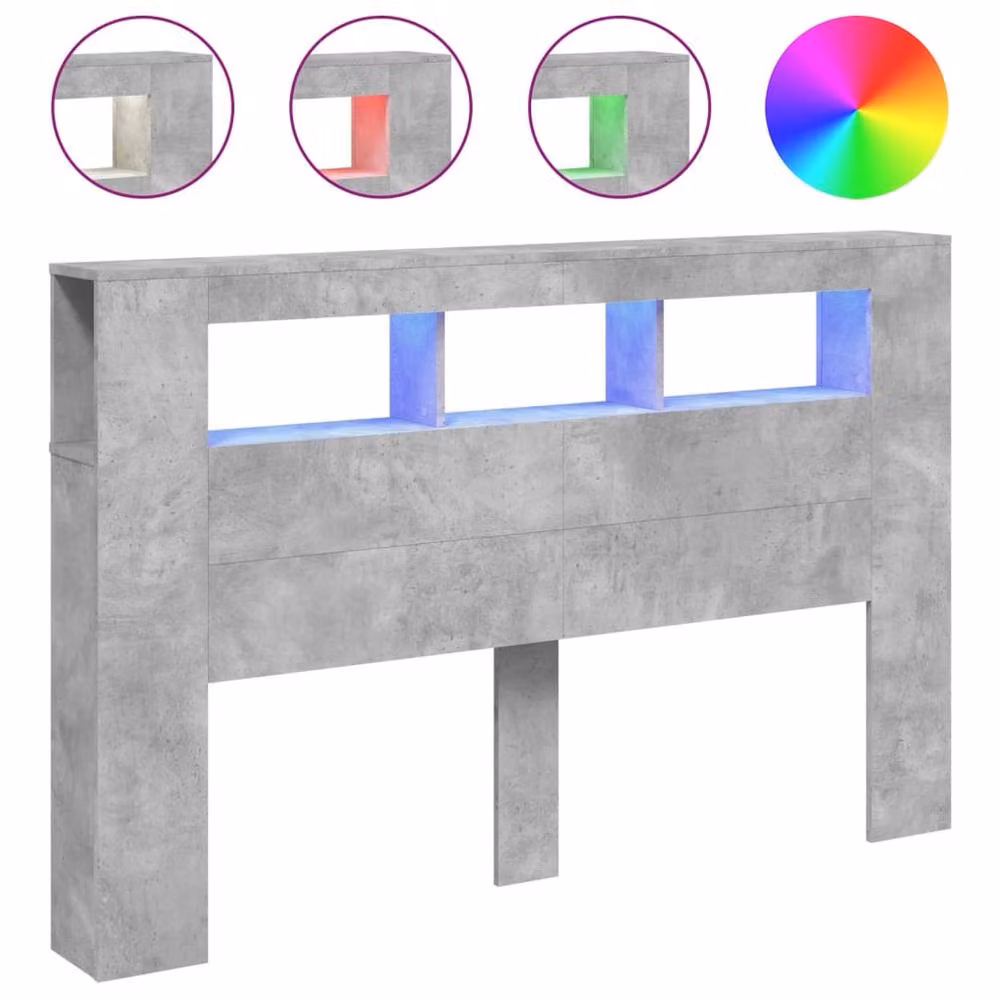 Berkfield Home LED Headboard in Concrete Grey with Integrated Lighting and Bedside Shelf, W/D/H: 160 x 18.5 x 103.5 cm – 3