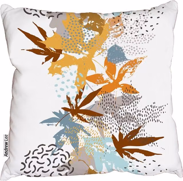 Andrew Lee Japanese Maple Leaves Square Cushion, Orange and Multicolour, W/D/H: 60 x 60 x 1 cm