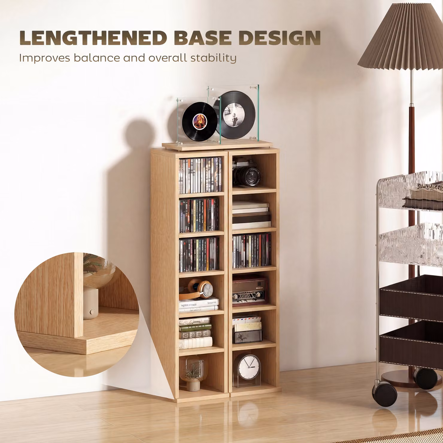 HOMCOM Set of 2 Modern Brown CD Media Display Tower Racks with Adjustable Shelves – 5
