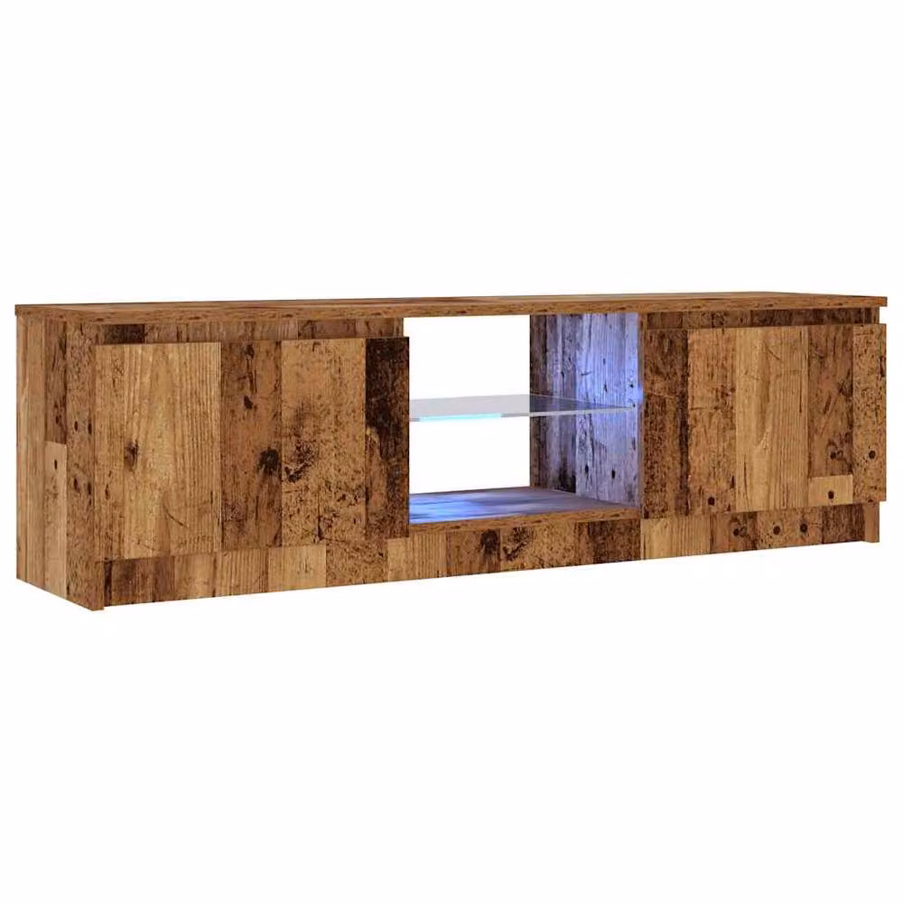 Berkfield Home Modern TV Cabinet with LED Lights in Old Wood Brown, W/D/H: 120 x 30 x 36 cm – 5
