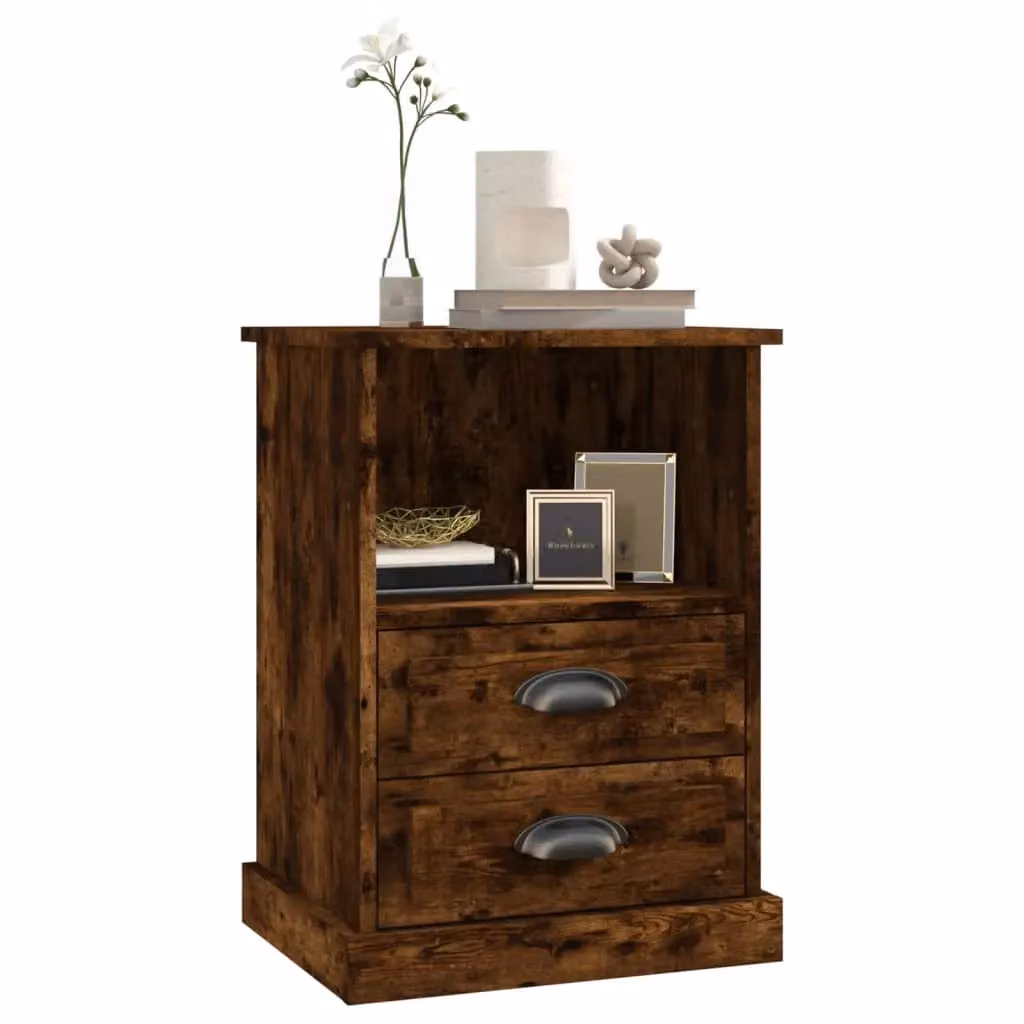 Berkfield Home Set of 2 Smoked Oak Bedside Cabinets in Brown, W/D/H: 43 x 36 x 60 cm – 4