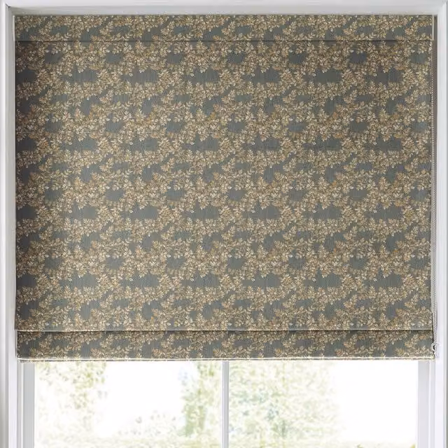 Laura Ashley Burnham Woven Made to Measure Blackout Roman Blind in Green Floral Fern Pattern