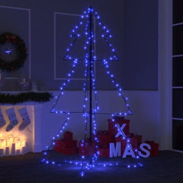 Berkfield Home Christmas Cone Tree with 200 LEDs for Indoor and Outdoor Use, Blue, W: 98 cm, H: 150 cm – 1
