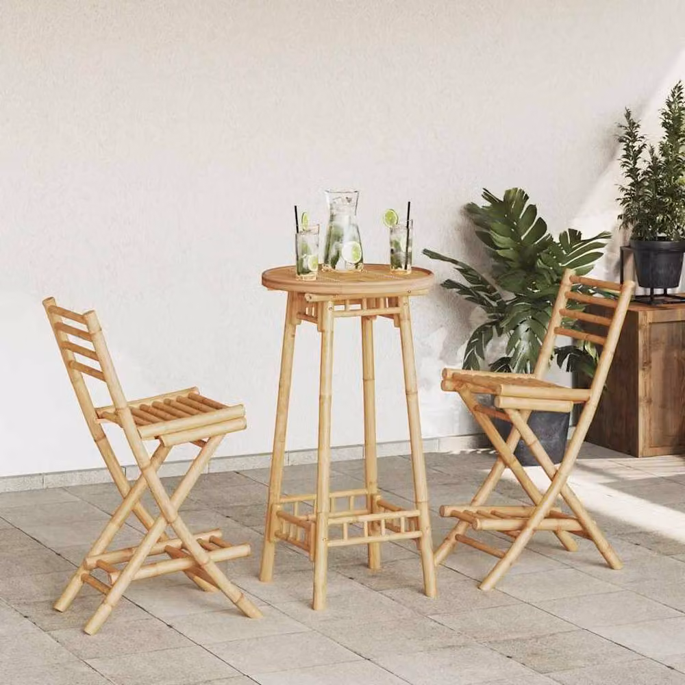 Berkfield Home 3 Piece Foldable Bamboo Outdoor Bar Set in Brown – 2