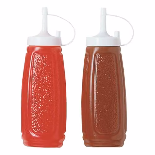 Chef Aid 2 Plastic Sauce Bottles in Red, Brown and Multicolour