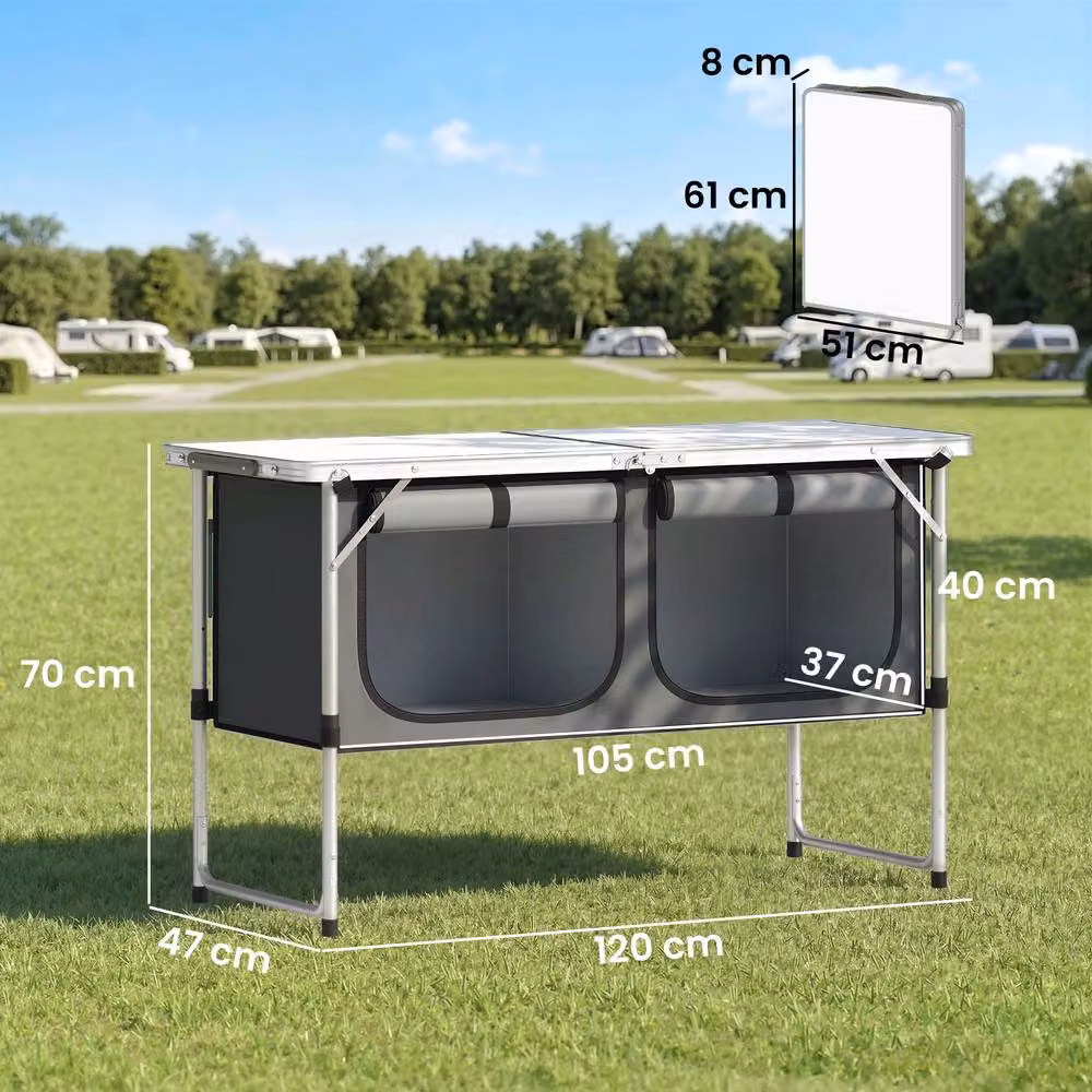 Outsunny Folding Portable Camping Cupboard with Storage in Silver – 3