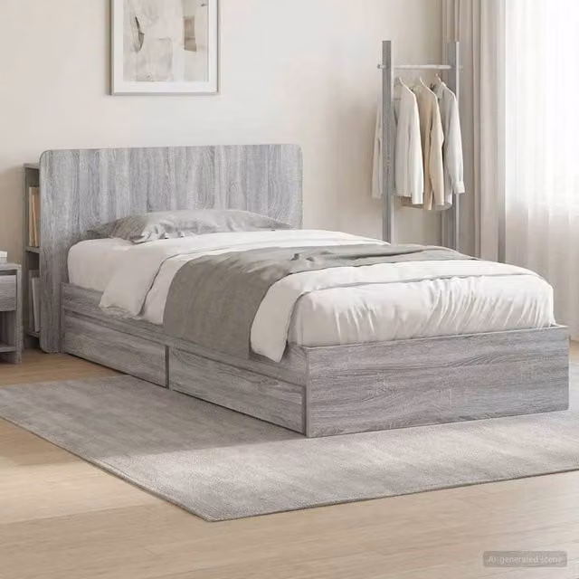 Berkfield Home Grey Sonoma Bed Frame with Storage Drawers, W/D/H: 90 x 190 cm