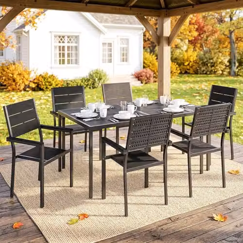 Outsunny 7 Piece Outdoor Dining Set with Rectangular Table and Chairs in Black – 8