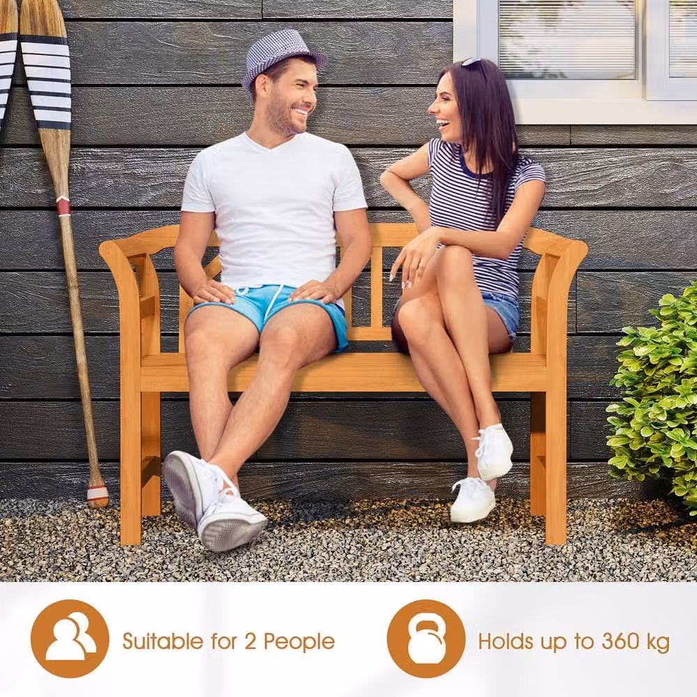 Costway Acacia Wood 2-Person Outdoor Patio Loveseat with Backrest and Armrests in Brown – 3