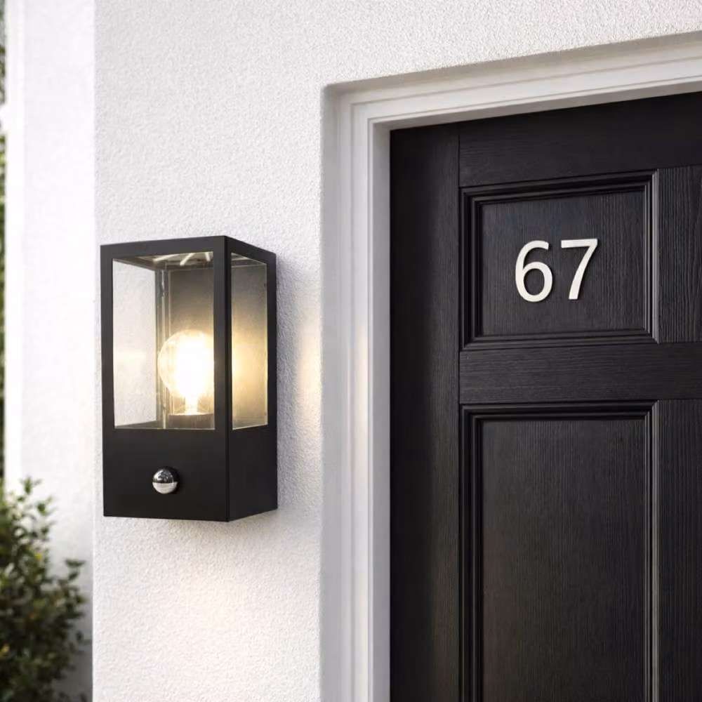 CGC Lighting Dave Black Stainless Steel and Glass Outdoor Wall Lantern with PIR Motion Sensor and E27 Socket – 3