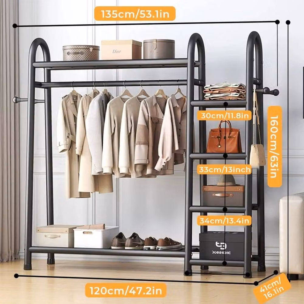 NESTLUNE Heavy Duty Double Clothes Rail Garment Storage in Matt Black, H 160 x W 50 x D 50 cm – 1