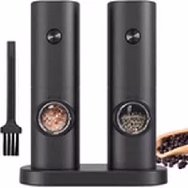EONLION 2-Pack Electric Salt and Pepper Grinders with Adjustable LED Mill in Black