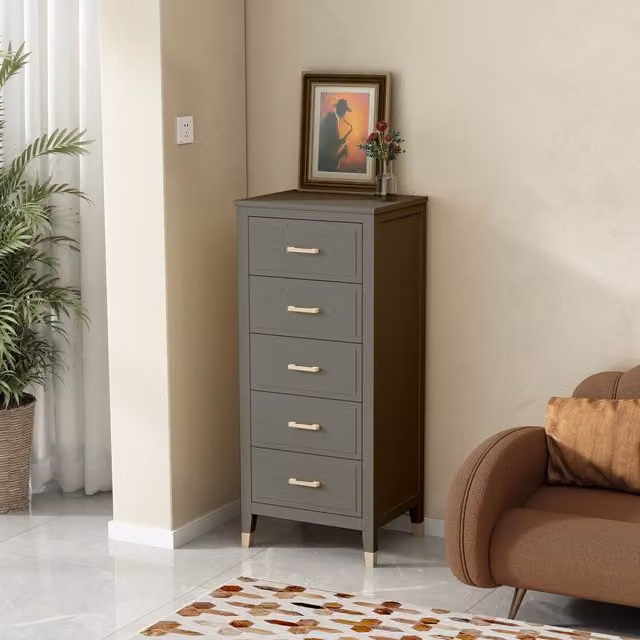 Cabinet Bits Palazzi Narrow 5 Drawer Chest in Grey