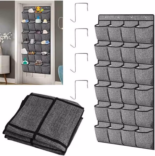 KDMD 24 Pocket Over Door Shoe Organiser Hanging Closet Rack in Grey – 1