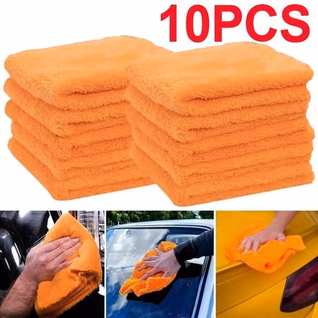 FLAVORA 10-Piece Edgeless Microfibre Cloth Set in Orange, Low-Lint