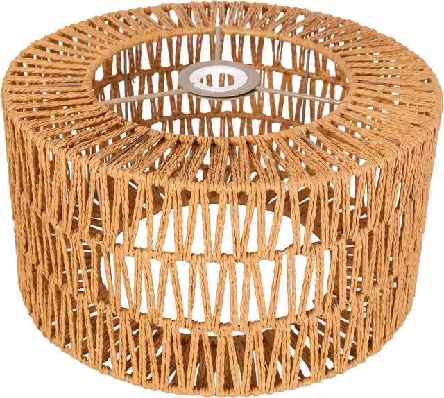 Emitto Boho Round Woven Lamp Shade in Yellow and Beige with Metal and Paper Rope Details