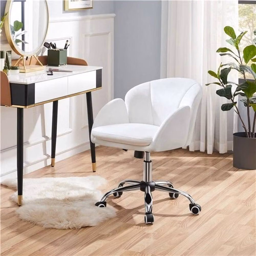 Kelvenix White Velvet Modern Office and Makeup Vanity Task Chair with Armrests and Castors – 2