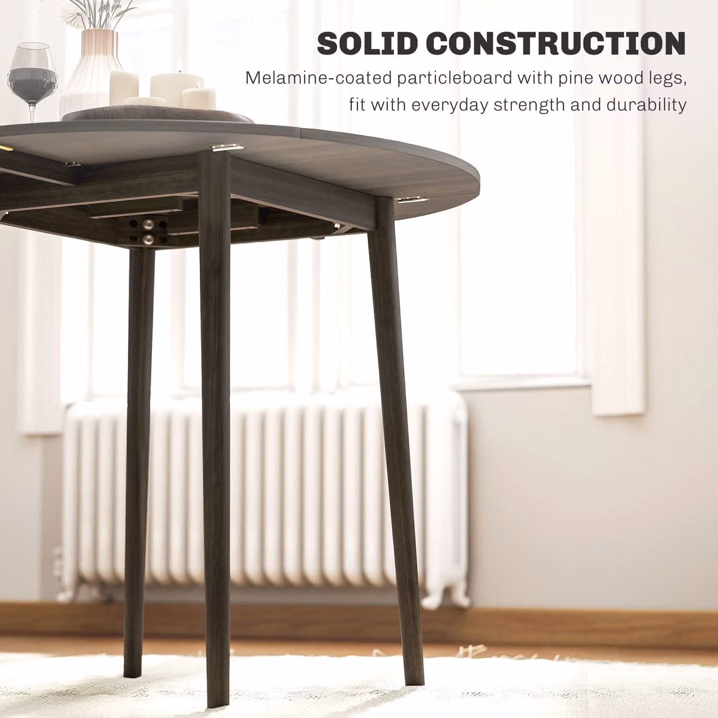 HOMCOM Round Folding Dining Table for 4 with Butterfly Drop Leaf and Wood Legs, Grey – 4