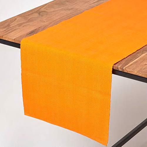 Homescapes Cotton Plain Table Runner in Orange W/L: 44 x 178 cm – 1