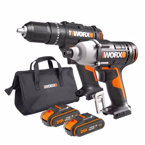 WORX WX902 20V Cordless Combi Drill and Impact Driver Kit in Black and Orange – 1