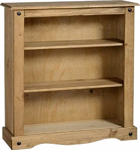 Seconique Corona Low Wooden Bookcase in Rustic Waxed Pine, Brown