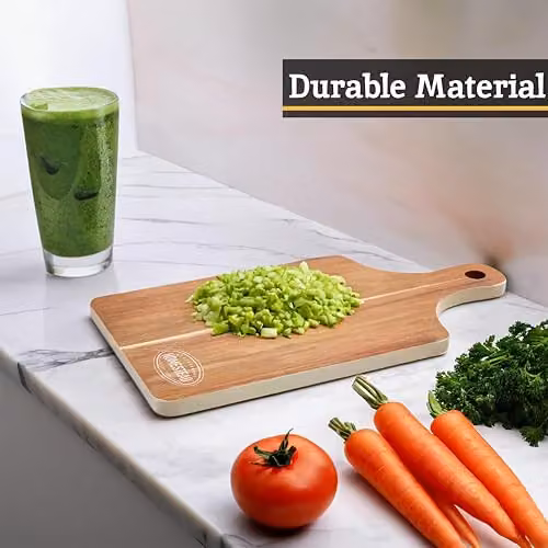 Premier Housewares White Acacia Wood Rectangular Chopping and Serving Board with Handle – 4