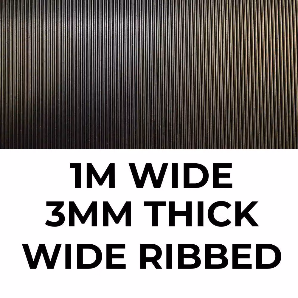 Ark Mat Black Rubber Flooring Matting with Fine Ribbed Pattern, W: 2 m, D: 1 m, H: 0.3 cm – 1