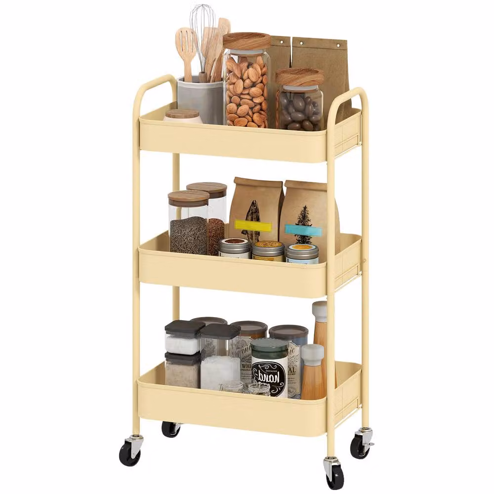 STILVORA Three-Tier Metal Storage Trolley with Wheels in Yellow – 2