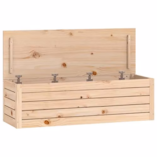 vidaXL Modern Untreated Solid Pine Wood Storage Box in Natural Brown, W/D/H: 109 x 36.5 x 33 cm