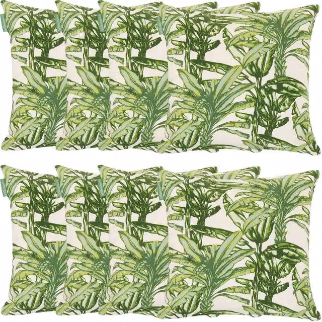 Gardenista Jungle Fern Printed Outdoor Square Scatter Cushion in Green and Beige, W/D/H: 45 x 45 x 45 cm