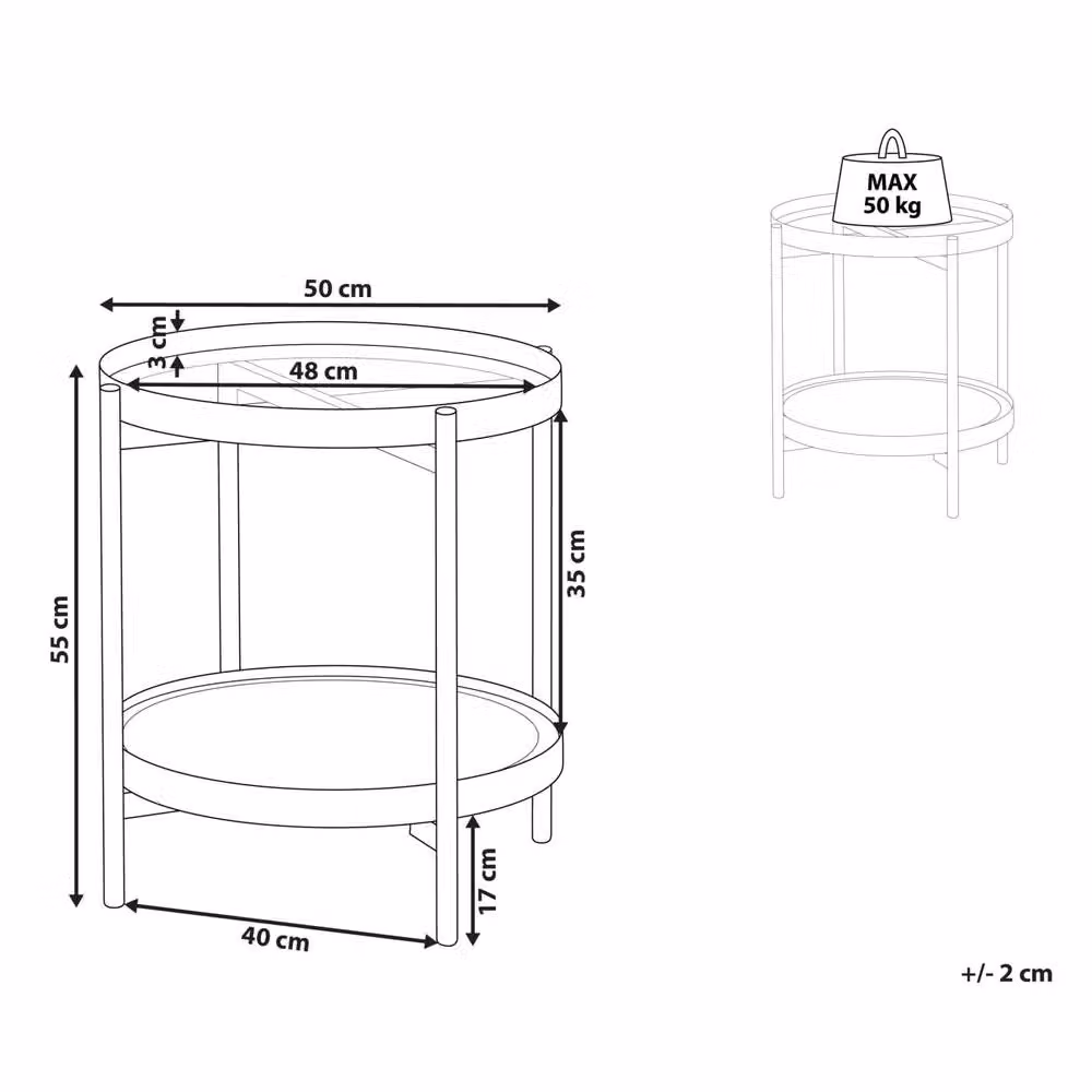 Wyld and Coco Viennese Braid Side Table with Black Metal Frame and Round Glass Top, W/D/H: 50 x 50 x 55 cm – 3