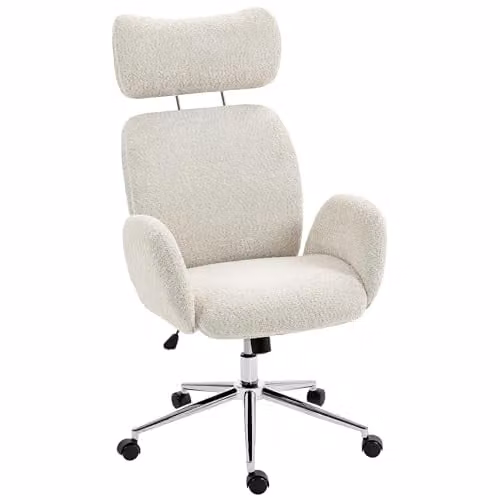 HOMCOM Ergonomic High Back Office Chair with Adjustable Headrest in Grey Bouclé Fabric – 1