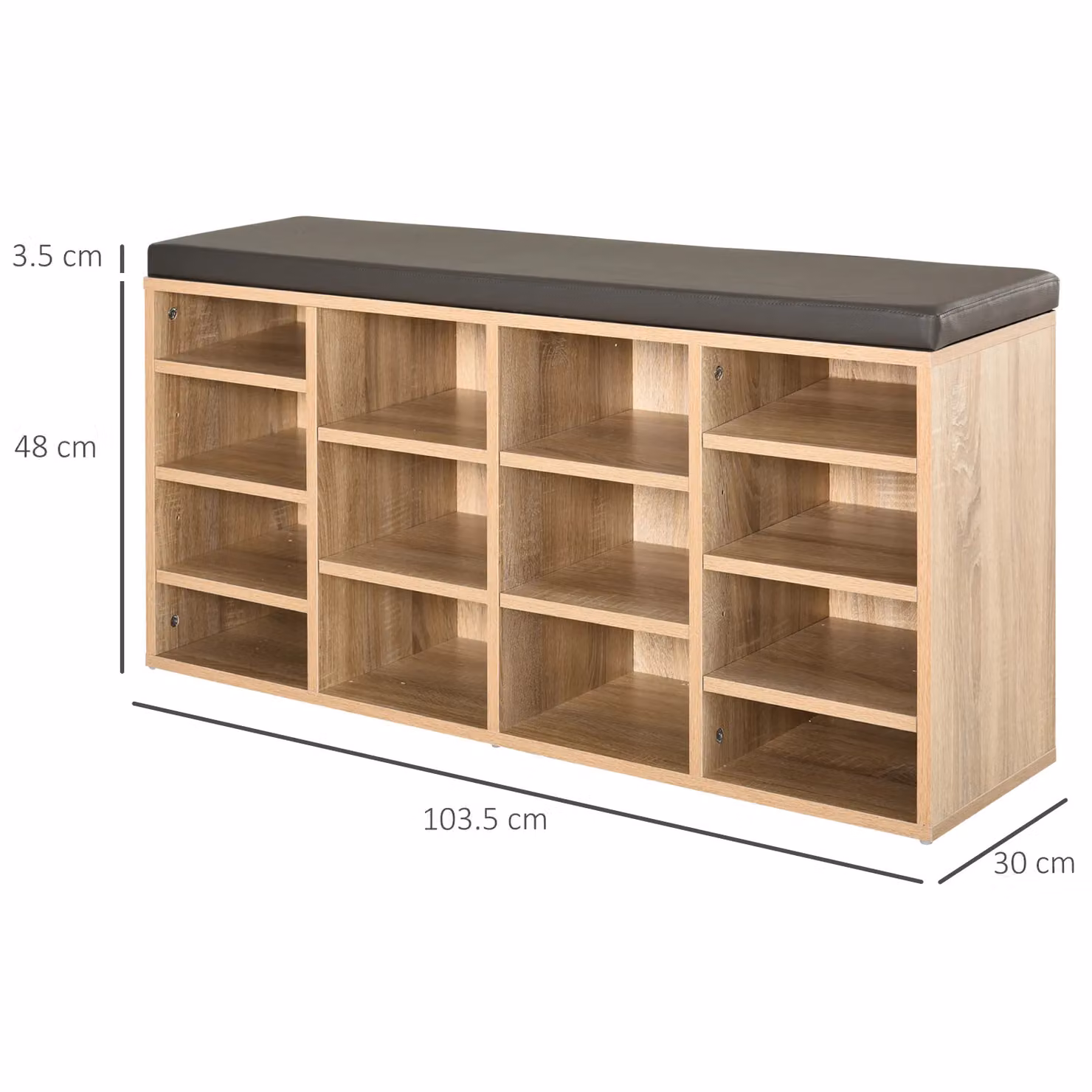 HOMCOM Modern Shoe Rack with Adjustable Shelves and Synthetic Leather Cushion in Sand and Brown, W/D/H: 103.5 x 30 x 48 cm – 2