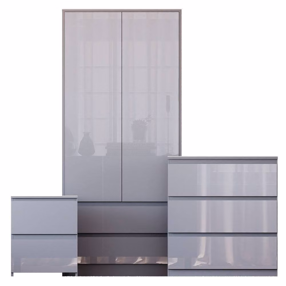 Vida Designs Glinton 3 Piece Modern Grey Glossy Bedroom Set – 2