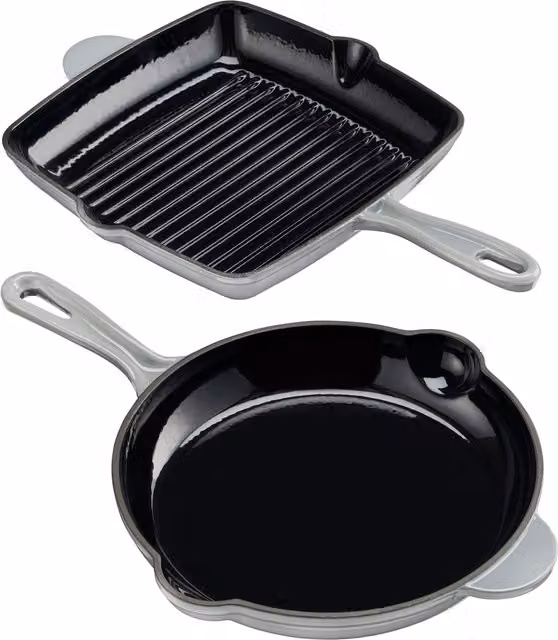 Cooks Professional 2 Piece Enamelled Cast Iron Frying Pan and Skillet Set in Grey – 1